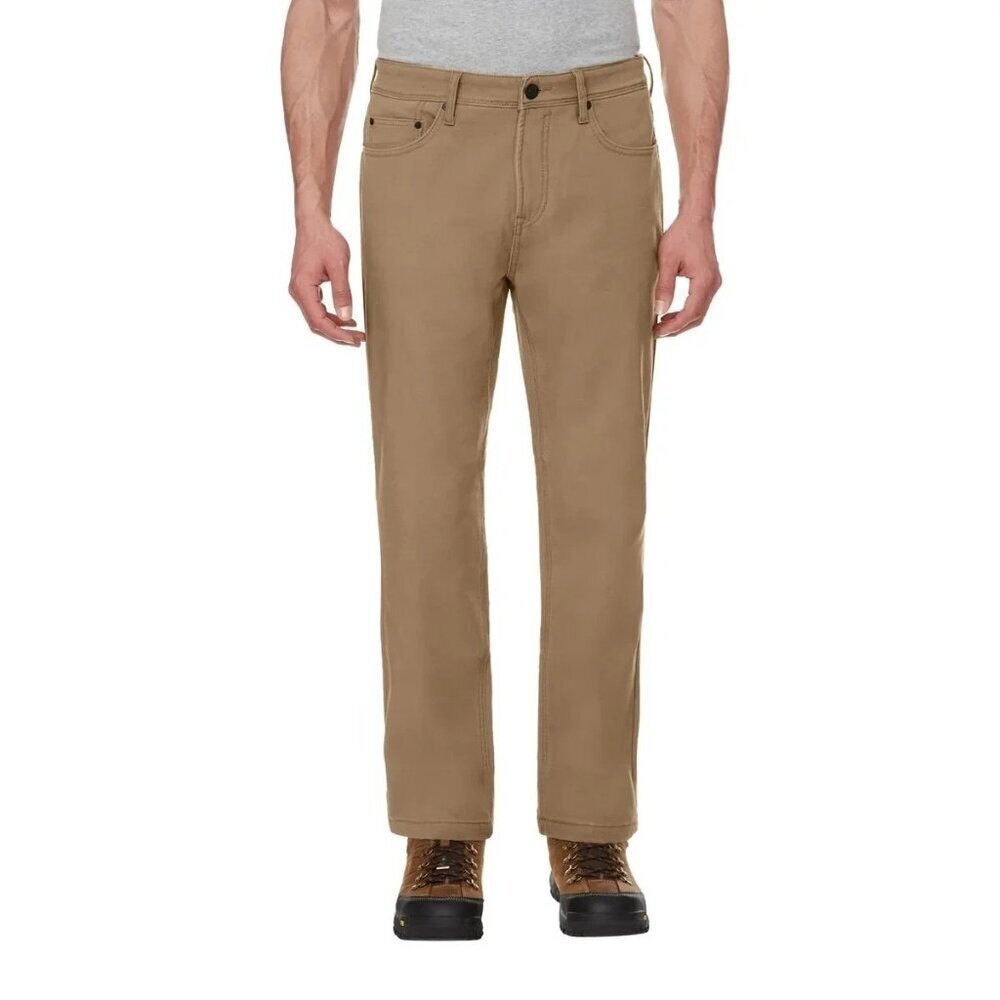 CAT Men's 34x30 Fleece Lined Canvas Work Pants Tan Straight Leg Stretch L1389